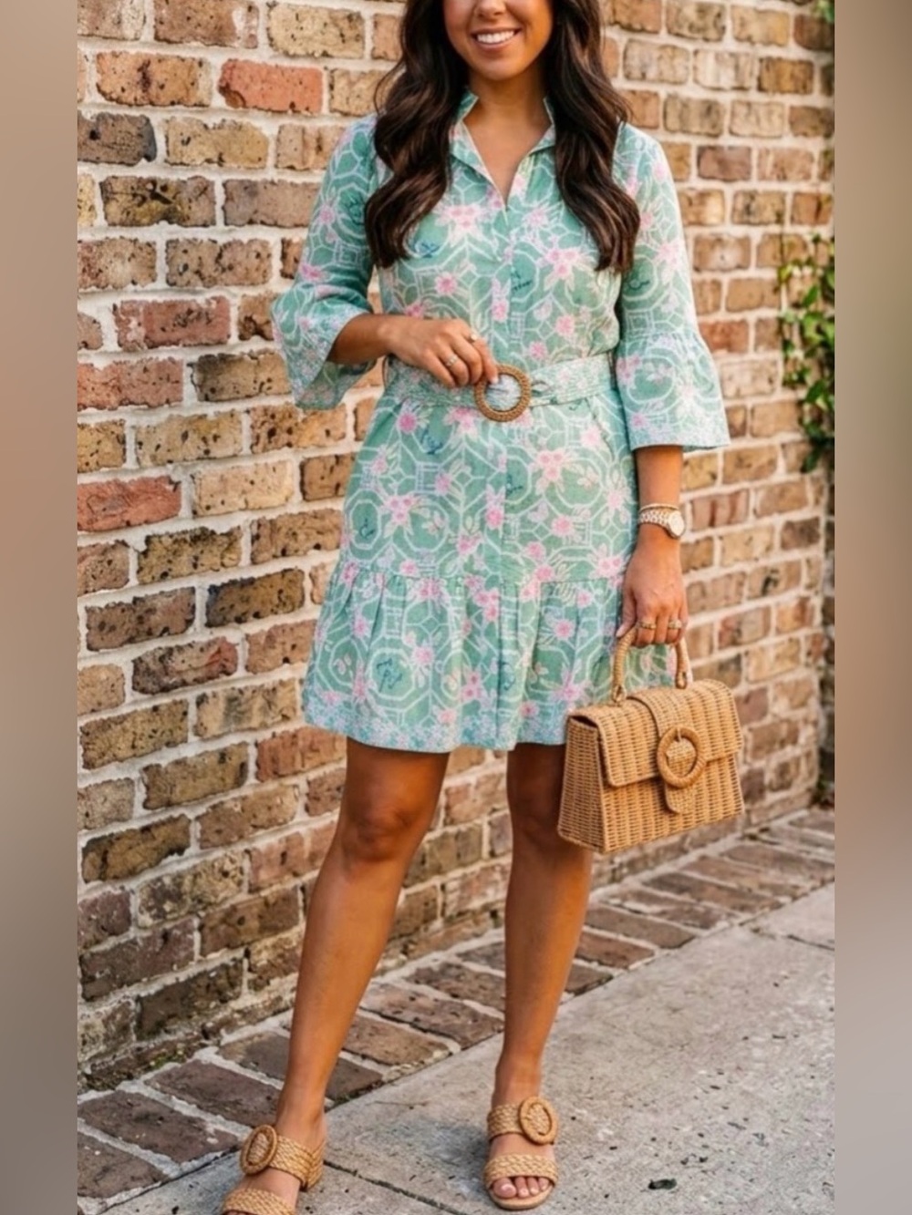 Marigold by Victoria Dunn Darcy DRESS in BUTTERFLY REVERIE. LargeNWT Rattan belt